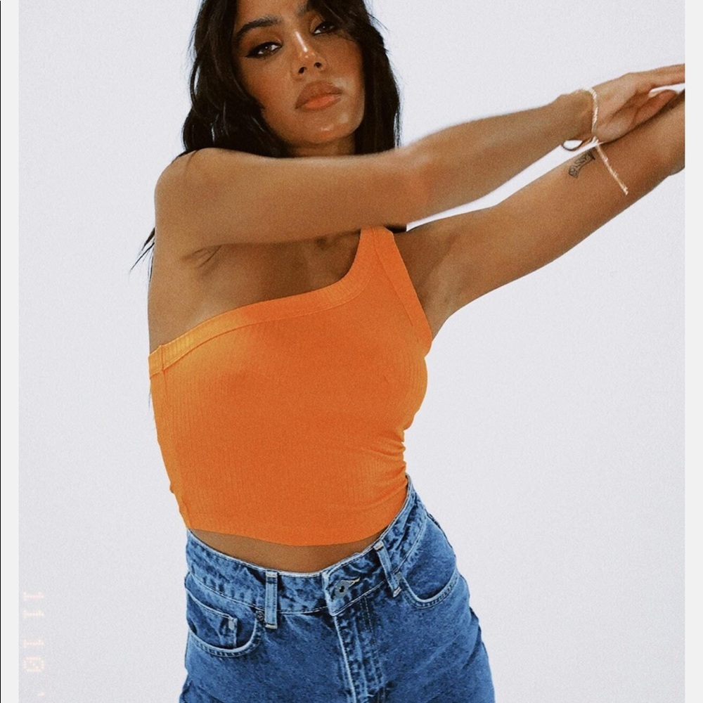 orange one strap tank top. NEVER WORN!